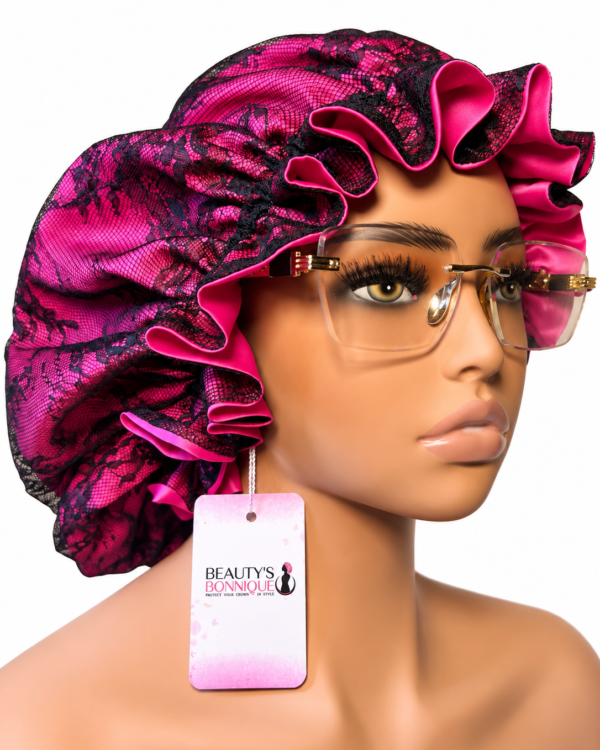 Black Lace & Hot Pink Luxury Bonnet
