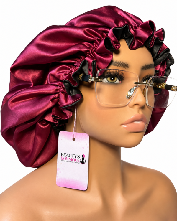 Burgundy & Black Luxury Ruffle Bonnet
