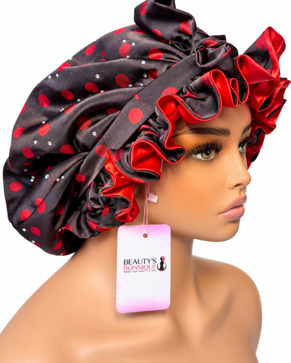 Black & Red Polka Dot Stone Luxury Bonnet