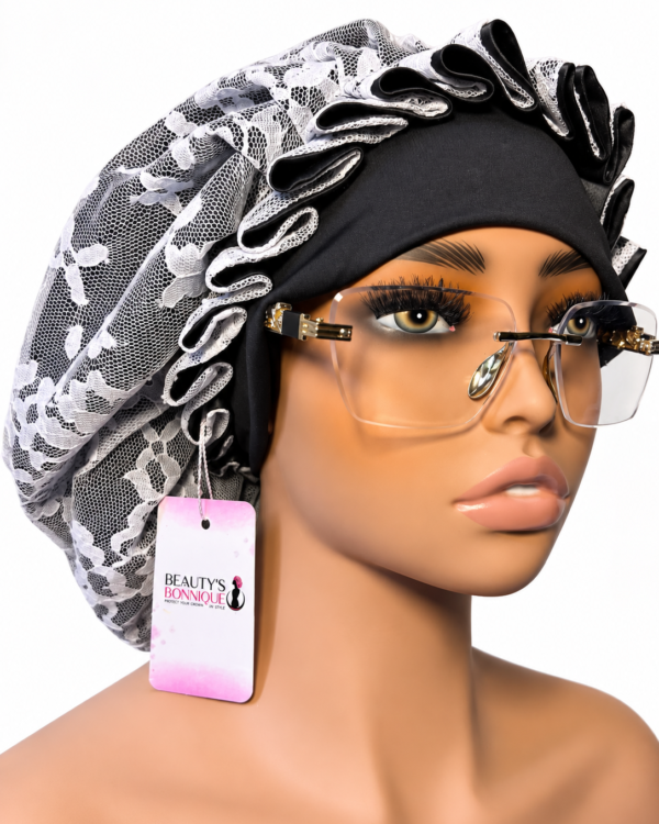 Black & White Lace Luxury Bonnet
