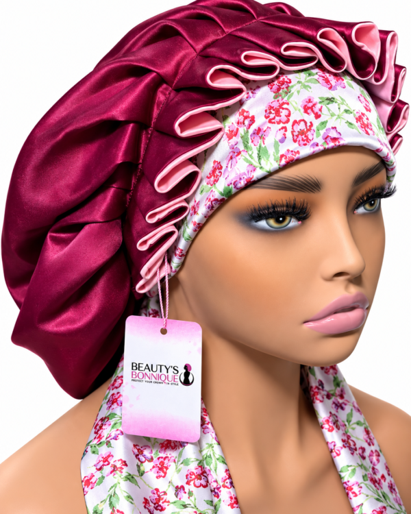 Burgundy & Floral Luxury Bonnet