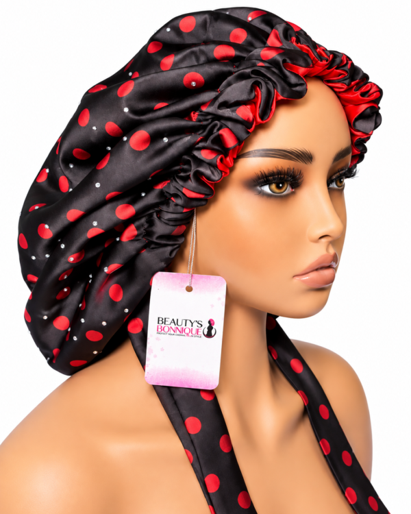 Luxury Black & Red Polka Dot Bonnet
