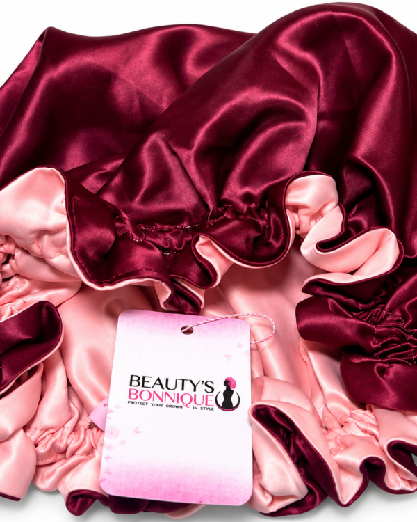 Burgundy & Peach Luxury Satin Bonnet