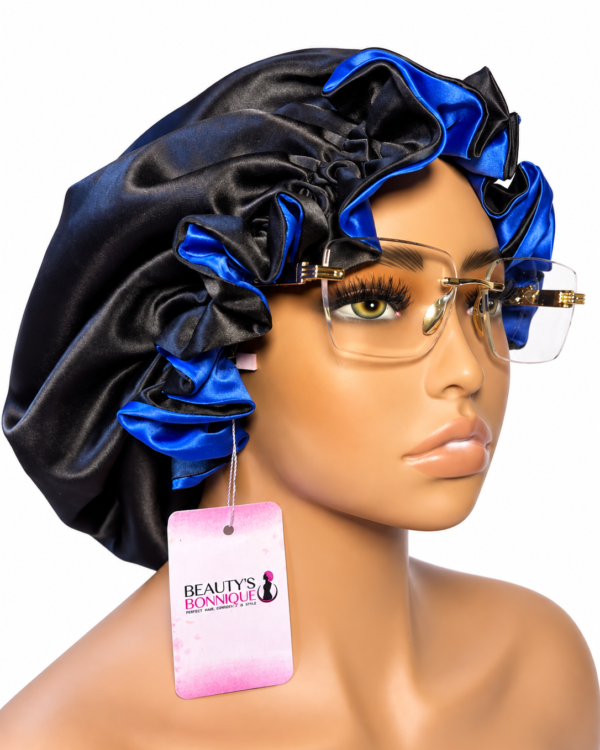 Royal Blue & Black Luxury Satin Bonnet