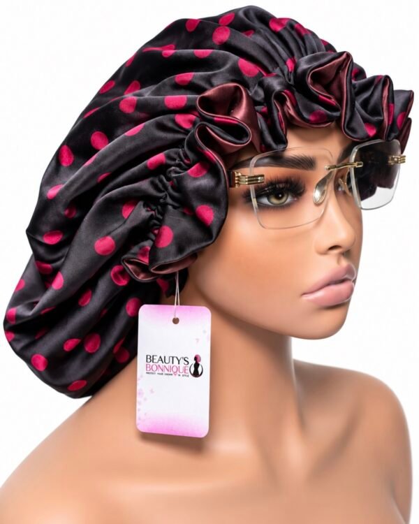 Black Polka Dot & Chocolate Brown Two-in-One Luxury Satin Bonnet